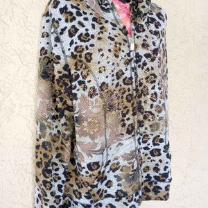 Size XL, Animal print, Sparkly, Hoodie. Gold Zipper, Side Pockets-So Cute!!!